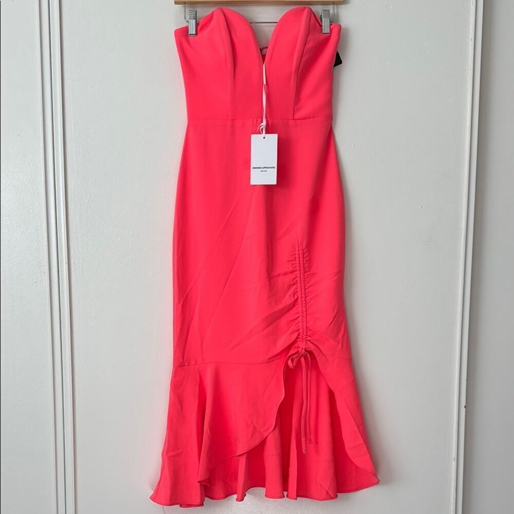 NWT Amanda Uprichard S Rayna Dress in Fluro Pink Ruched Strapless Dress